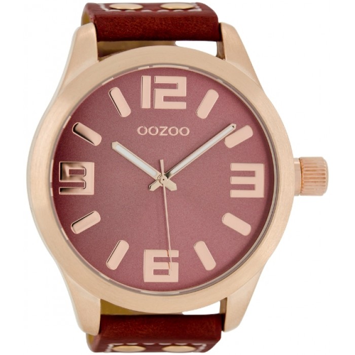 Oozoo Timepieces Rosegold Red Leather Strap